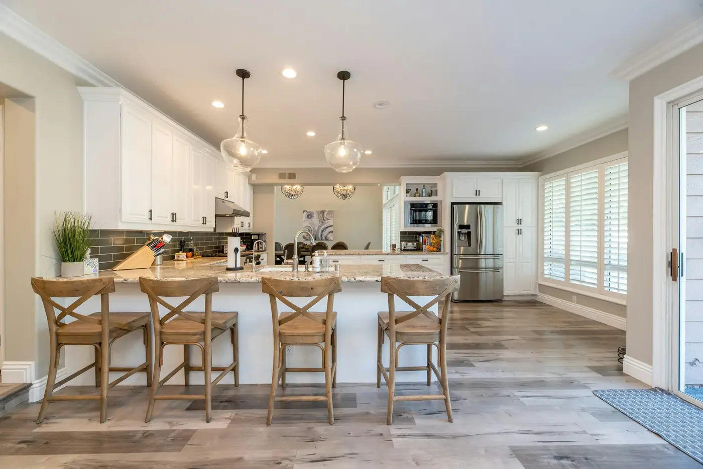 Open kitchen with island seating used as an atmospheric background image